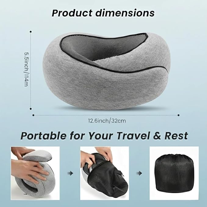 Neck Pillow Airplane 2025, Neck Pillow with 360° Ergonomic Support Design, 100% Pure Memory Foam Travel Pillow for Flight Headrest Sleep, Portable Plane Accessories, Light Grey