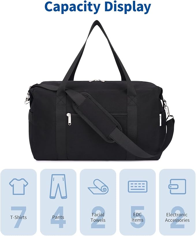 Narwey For Spirit Airlines Personal Item Bag 18x14x8 Foldable Duffle Bag for Travel Packable Duffel Bag for Traveling Carry on Bag for Airplanes Underseat with Wet Pocket for Women and Men (Black)