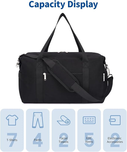 Narwey For Spirit Airlines Personal Item Bag 18x14x8 Foldable Duffle Bag for Travel Packable Duffel Bag for Traveling Carry on Bag for Airplanes Underseat with Wet Pocket for Women and Men (Black)