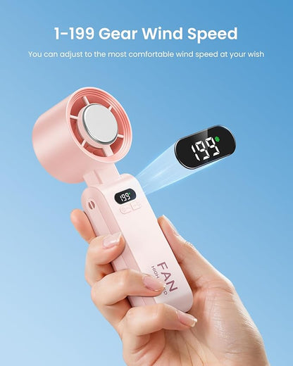 Kimguard 2 Pack Handheld Portable Turbo Fan with Ice Cooler, Speed (1-199) 5500mAh*2 Rechargeable Personal Fan,[20H Cooling Time] Mini Yet Powerful, Small Pocket Fans for Travel/Outdoor/Office, Pink