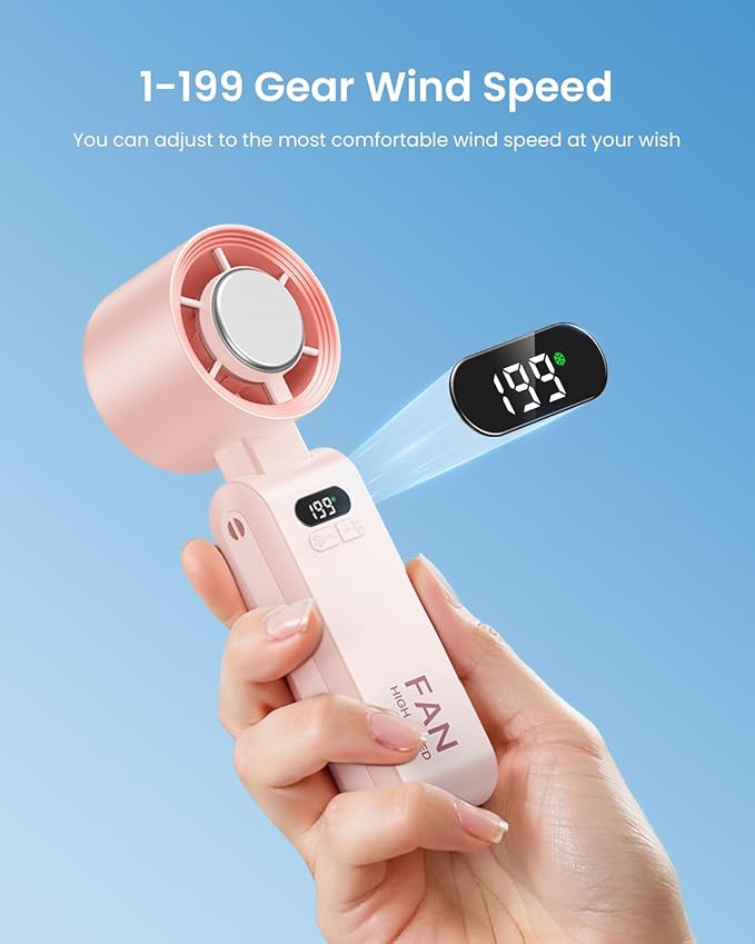 Handheld Portable Turbo Fan with Ice Cooler, Speed (1-199) 5500mAh Rechargeable Personal Fan,[20H Cooling Time] Mini Yet Powerful [20000 RPM] Small Pocket Fans for Travel/Outdoor/Home/Office, Pink