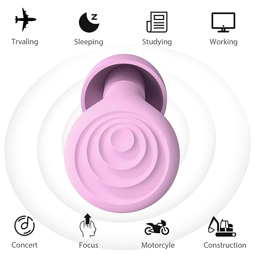Ear Plugs for Sleeping Noise Cancelling, Reusable Soft Noise Reduction Earplugs for Sleep, Focus, Work, Motorcycle, Concert with 6 Silicone Ear Tips and 6 Foam Ear Tips - 25-35dB Purple