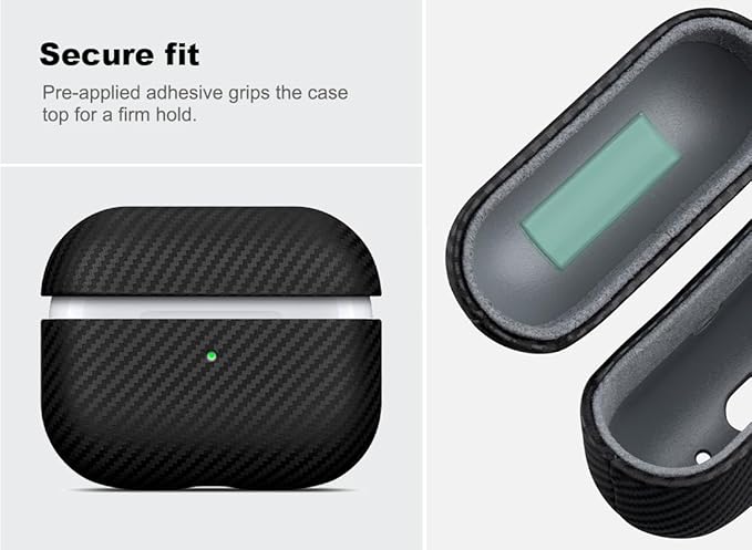 Leather Case - for AirPods Pro 3 Case Cover - Selected Skin-Friendly Leather, with Carbon Fibre Texture, Handmade Drop Protective Hard Cover for AirPods Pro 3rd Generation Earbuds - Black