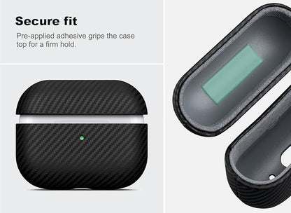 Leather Case - for AirPods Pro 3 Case Cover - Selected Skin-Friendly Leather, with Carbon Fibre Texture, Handmade Drop Protective Hard Cover for AirPods Pro 3rd Generation Earbuds - Black