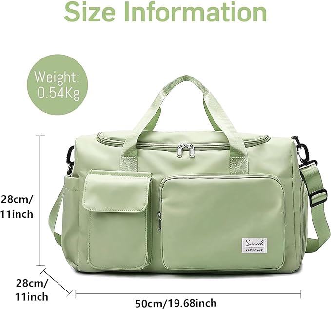 Travel Duffel Bag with Shoes Compartment Sports Gym Bag with Dry Wet Separated Pocket for Men and Women, Overnight Bag Weekender Bag Training Handbag Yoga Bag - Green