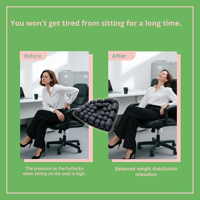 Portable seat Cushion Comfortable Inflatable seat Cushion Suitable for Office Chairs Long Drives Flights Long Trips or Wheelchair use Improve The Comfort of Sitting Posture Black