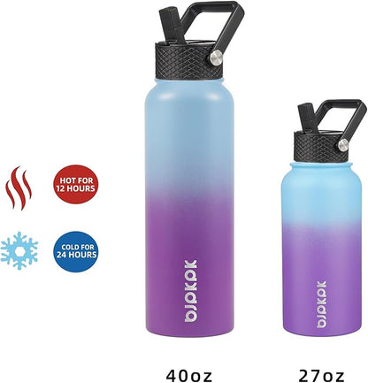 BJPKPK Insulated Water Bottles with Straw Lid, 40oz Stainless Steel Water Bottles with 3 Lids, BPA Free Leakproof Thermo, Tumblers, Cups for Sports, Gym- Ocean Dream