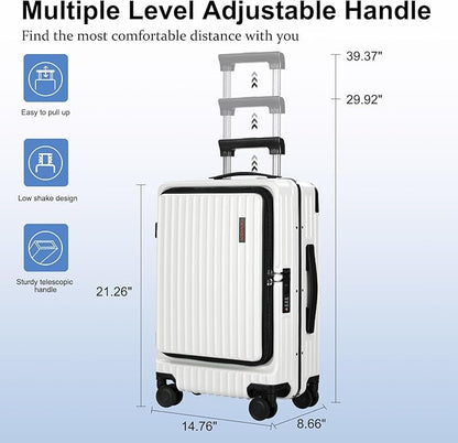 20 Inch Carry On Luggage Airline Approved, Aluminum Frame Top Opening Lightweight ABS+PC Hard Shell Suitcases with 360° Spinner Wheels, TSA Lock (White, 1 PC)
