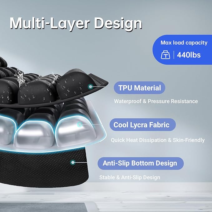 JNHEST Travel Seat Cushion, 3D Inflatable Seat Cushion for Long Flights, Portable Airplane Seat Travel Cushion, 49 airbags for Office Chairs & Wheelchair, Ergonomically Comfortable Pressure Relief.