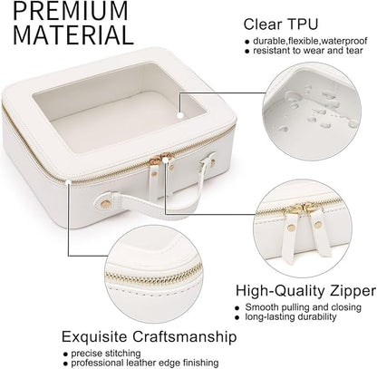 Pinkmik Clear Makeup Bag for Women Waterproof Travel Cosmetics and Toiletries Case Portable Makeup Oaganizer Bag Clear Car Bag with Zipper(White, M+L-1)
