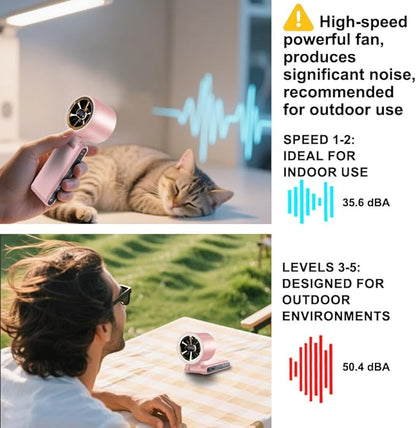 CAZOKASI Rechargeable Strong Wind Handheld Fan With Ambient Lighting 4 IN1 5000mAh Upto 22H For Desktop Waist Clip Neck (StrongWind/Pink)