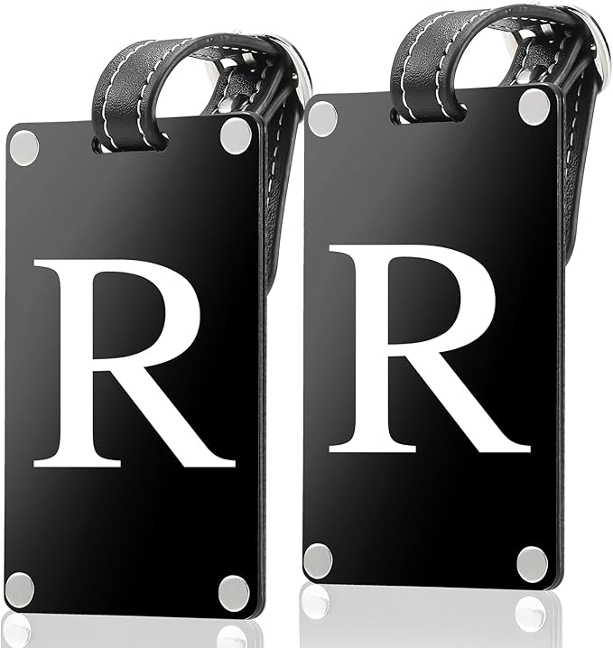 Premium 3-Layer Aluminum Luggage Tags by Fortuna - Easy to Claim, Laser-Engraved, Plastic-Free, and Eco-Friendly Luggage Tag Holders, 2-Pack, Black (R)