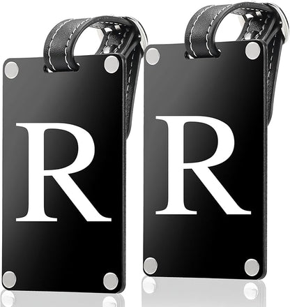 Premium 3-Layer Aluminum Luggage Tags by Fortuna - Easy to Claim, Laser-Engraved, Plastic-Free, and Eco-Friendly Luggage Tag Holders, 2-Pack, Black (R)