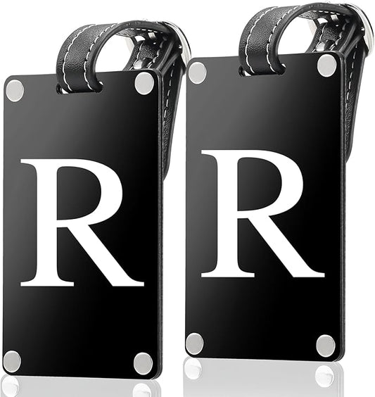 Premium 3-Layer Aluminum Luggage Tags by Fortuna - Easy to Claim, Laser-Engraved, Plastic-Free, and Eco-Friendly Luggage Tag Holders, 2-Pack, Black (R)