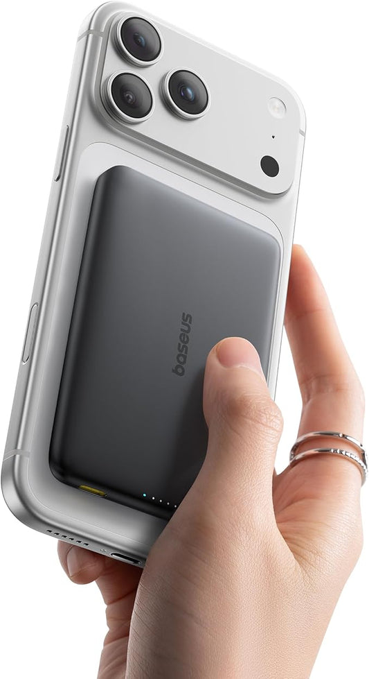 Baseus Picogo Magsafe Portable Charger, Qi2 Certified 0.5" Ultra Slim 15W Wireless Power Bank, 10000mAh 27W Fast Charging Magnetic Battery Pack with USB-C for iPhone 17/16/15/14/13/12 Series Only