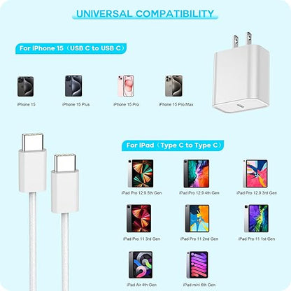 Fast Charger for iPhone 17 16 15, 3Pack USB C iPad Charge PD Fast Charger Block 6FT Long USBC to Type C i Phone Charging Cable Cord for iPhone 17 Air/Pro/Pro Max/16 Pro/Plus/15/15 Pro/Pro Max,iPad Pro