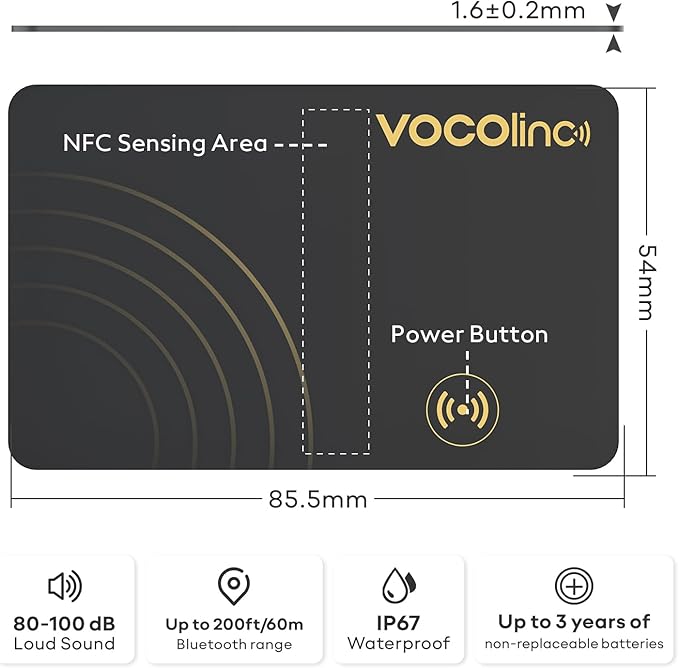 [Apple MFi Certified] VOCOlinc Air Card Tag Rechargeable Wallet Tracker 1.6mm 2 Pack, Item Finder Work with Apple Find My APP (iOS Only, Android not Supported), Bluetooth Locator for Luggage, Suitcase