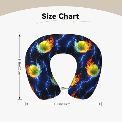 Neck Travel Pillow, Breathable Memory Foam Chin & Head Support Cushion Blue Lightning Water Fire Flame Softball for Airplane Car Sleeping Rest