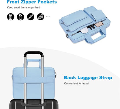 MOSISO Laptop Shoulder Bag 13.3 inch, 13-14 inch Computer Bag Compatible with MacBook Air/Pro 13 / Pro 14, HP Dell ASUS Lenovo with 2 Raised&1 Flapover&1 Horizontal Pocket&Handle&Belt, Airy Blue