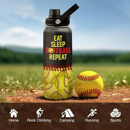 Softball Gift Water Bottle - 32oz Insulated Stainless Steel Sport Bottle