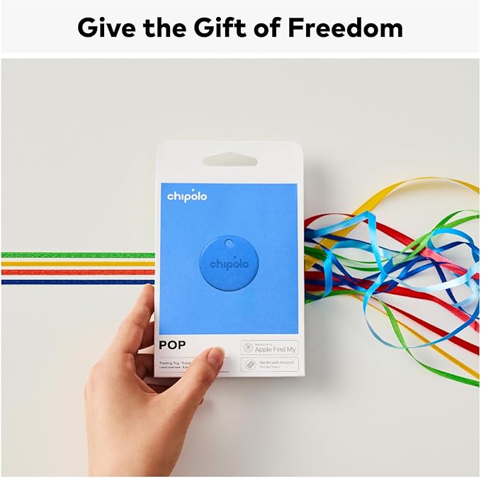 Chipolo POP Tracker Tag - Colorful, Compatible, Loud Bluetooth Tracker with Call Your Phone & Out of Range Alert, Works with Apple Find My or Google's Find My Device (Blue)