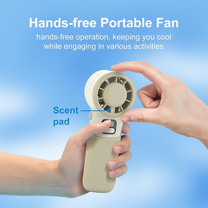 Portable Handheld Turbo Fan, USB Rechargeable Personal Mini Fan, LED Display, 5 Speed, 10H Cooling Time, Foldable Design, Powerful Turbo Small Pocket Fans for Travel, Outdoor, Office, Beach