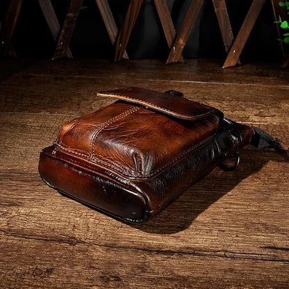 Versatile Cowhide Small Messenger Bag for Men Genuine Leather Waist Pack for Daily Use and Outdoor Activities