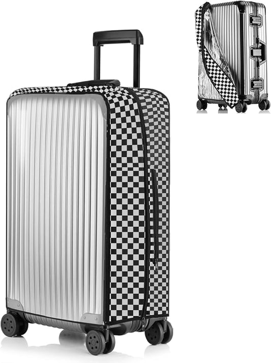No Disassembly Suitcase Covers for Luggage - 20 Inch Clear Luggage Cover Protector, B/W Check PVC Luggage Protector Suitcase Cover