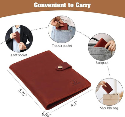 Jack&Chris Genuine Leather Passport Holder For Travel, RFID Blocking Handmade Passport Holder with Card Case Organized & Safe, Quality Travel Essentials for Women and Men for Gifting, Red