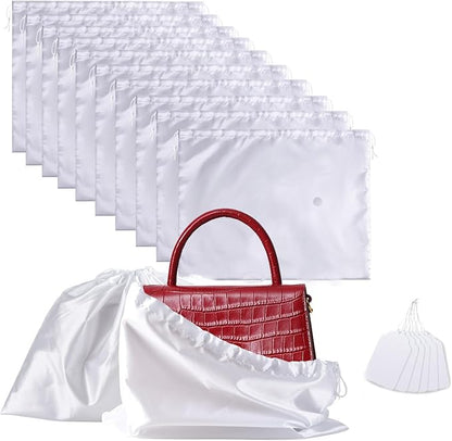 10 Pack Dust Bags for Handbags, Shoe Dust Bags for Purses, Silk Cotton Purse Cover Storage Bag(White, M-19.6 × 15.7 in)