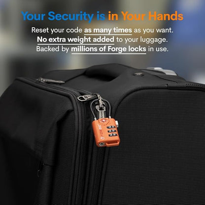 TSA Approved Cable Luggage Locks, Re-settable Combination with Alloy Body, Orange 2 Locks.