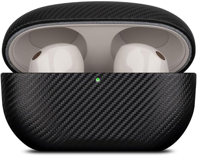 LOPIE Case Compatible with Sony WF-1000XM5, Carbon Fiber Style Vegan Leather Case Designed for Earbuds WF1000XM5 Case Cover 2023, Protective Hard Cover for Men/Women - Black