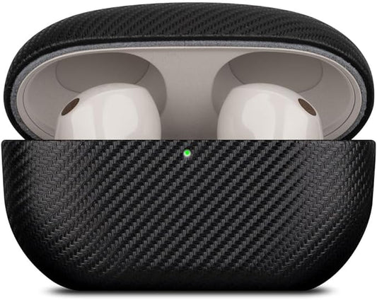 LOPIE Case Compatible with Sony WF-1000XM5, Carbon Fiber Style Vegan Leather Case Designed for Earbuds WF1000XM5 Case Cover 2023, Protective Hard Cover for Men/Women - Black