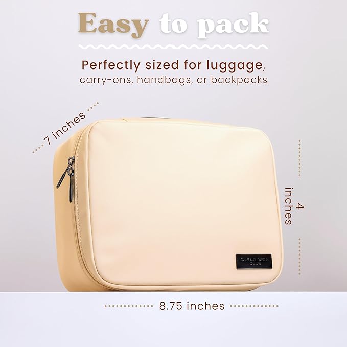 CLEAN SKIN CLUB Clean Towels XL Dedicated Travel Cosmetic Makeup Bag, Portable Large Capacity Beauty Toiletry Water Resistant Organizer Case with Dividers, Zipped Compartments