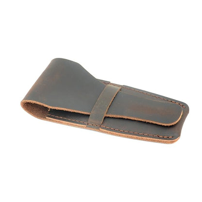 JJNUSA Old Fashioned Sleeve Travel Pouch Leather Safety Razor Case, Double Edge Razor 4.5", Shaving Accessories, Personal Care Essentials, Men's Shaving Razor (Dark Brown)