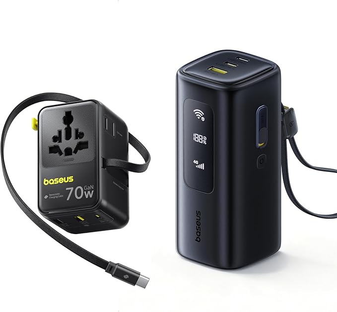 Baseus WiFi Hotspot Power Bank & 70W Universal Travel Adapter