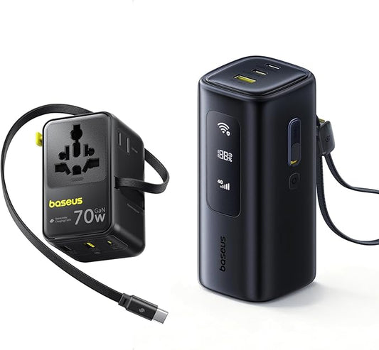 Baseus WiFi Hotspot Power Bank & 70W Universal Travel Adapter