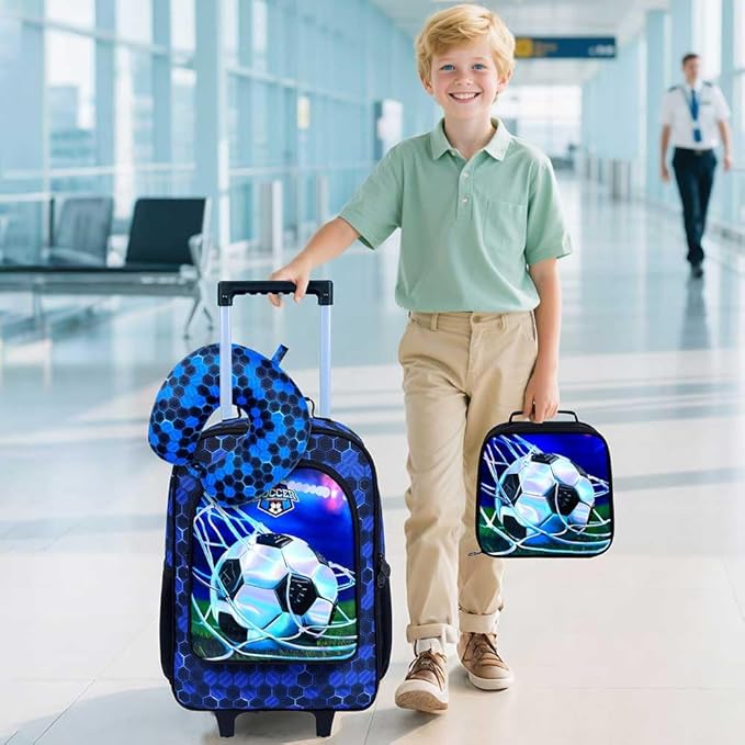 AGSDON 5 Piece Kids Luggage Set for Boys, Cute Rolling Wheels Suitcase for Toddler, Children Travel Carry on Suitcase - Football