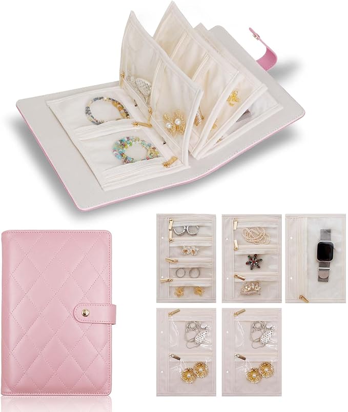 Travel Jewelry Organizer Case ， Portable Jewelry Organizers Storage Book, Compact Jewelry Roll for Earrings, Rings, Necklaces - Perfect Jewelry Travel Bag for Women