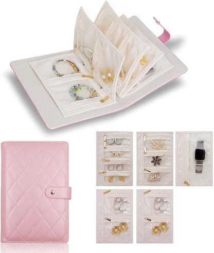 Travel Jewelry Organizer Case ， Portable Jewelry Organizers Storage Book, Compact Jewelry Roll for Earrings, Rings, Necklaces - Perfect Jewelry Travel Bag for Women