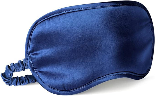 LULUSILK Mulberry Silk Sleep Eye Mask Blindfold with Elastic Strap Headband, Soft Eye Cover Eyeshade for Night Sleeping, Travel, Nap (Navy Blue)