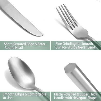 DEACORY Silverware Set 10 Pieces Hexagon Matte Finished Flatware Set Cutlery Set Stainless Steel for 2