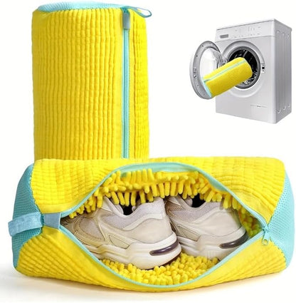 Shoes Laundry Bag Keep Shoes Clean, 2 Pcs Set - Shoe Wash Bag for Washing Machine, 360° Wrap Shoe Washing Bag for Sneakers, Boots & Delicate Footwear, Reusable Shoe Cleaning Bag (Yellow)