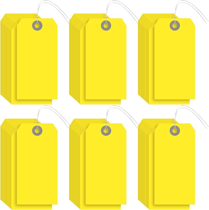 1000 Pcs Blank Manila Shipping Tags with Wire 4 3/4" x 2 3/8" Paper Hang Luggage Price Asset Gift Label Key Tags (Bright Yellow)