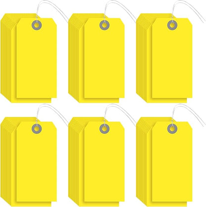 1000 Pcs Blank Manila Shipping Tags with Wire 4 3/4" x 2 3/8" Paper Hang Luggage Price Asset Gift Label Key Tags (Bright Yellow)