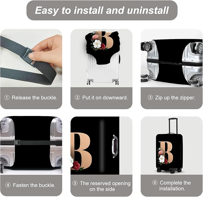 Floral B lphabet Luggage Cover Set, Vintage Letter Print Waterproof Suitcase Protector, Travel Accessories for Women Men