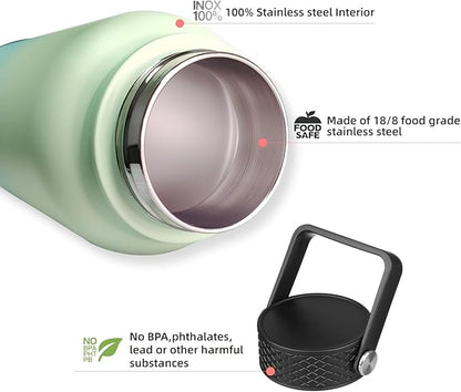 BJPKPK Insulated Water Bottles with Straw Lid, 27oz Stainless Steel Water Bottle with 3 Lids, Leak Proof BPA Free Metal Thermo, Mugs, Tumblers, Keep Cold Hot - Lavender Green