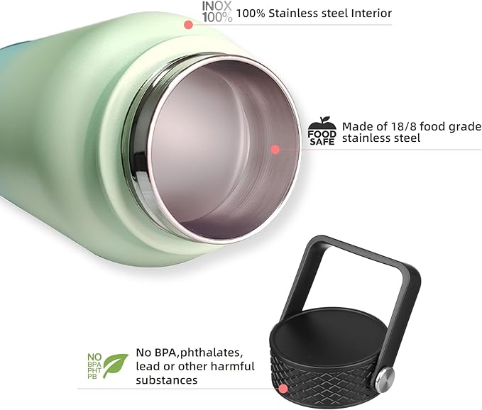 BJPKPK Insulated Water Bottles with Straw Lid, 27oz Stainless Steel Water Bottle with 3 Lids, Leak Proof BPA Free Metal Thermos Mug, Sports Water Bottle Keep Cold & Hot- Army Green (Pack of 2)