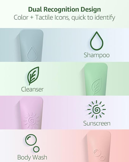 23-Piece All-in-One Silicone Travel Bottles Set – TSA Approved Leakproof Toiletry Kit with Double Bags, Flat Easy-Squeeze Bottles with Tactile Icons, Cream Jars, Pump & Spray, Cleaning Brush