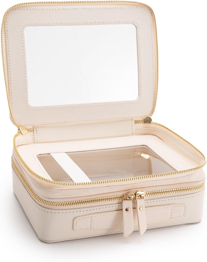 Aveniee Large Clear Makeup Bags, Double Layer Cosmetic Bags with Separate Brush Compartment, Travel Toiletry Bag Cosmetic Train Case, Travel Accessories Organizer for Women(2 Layers, White)